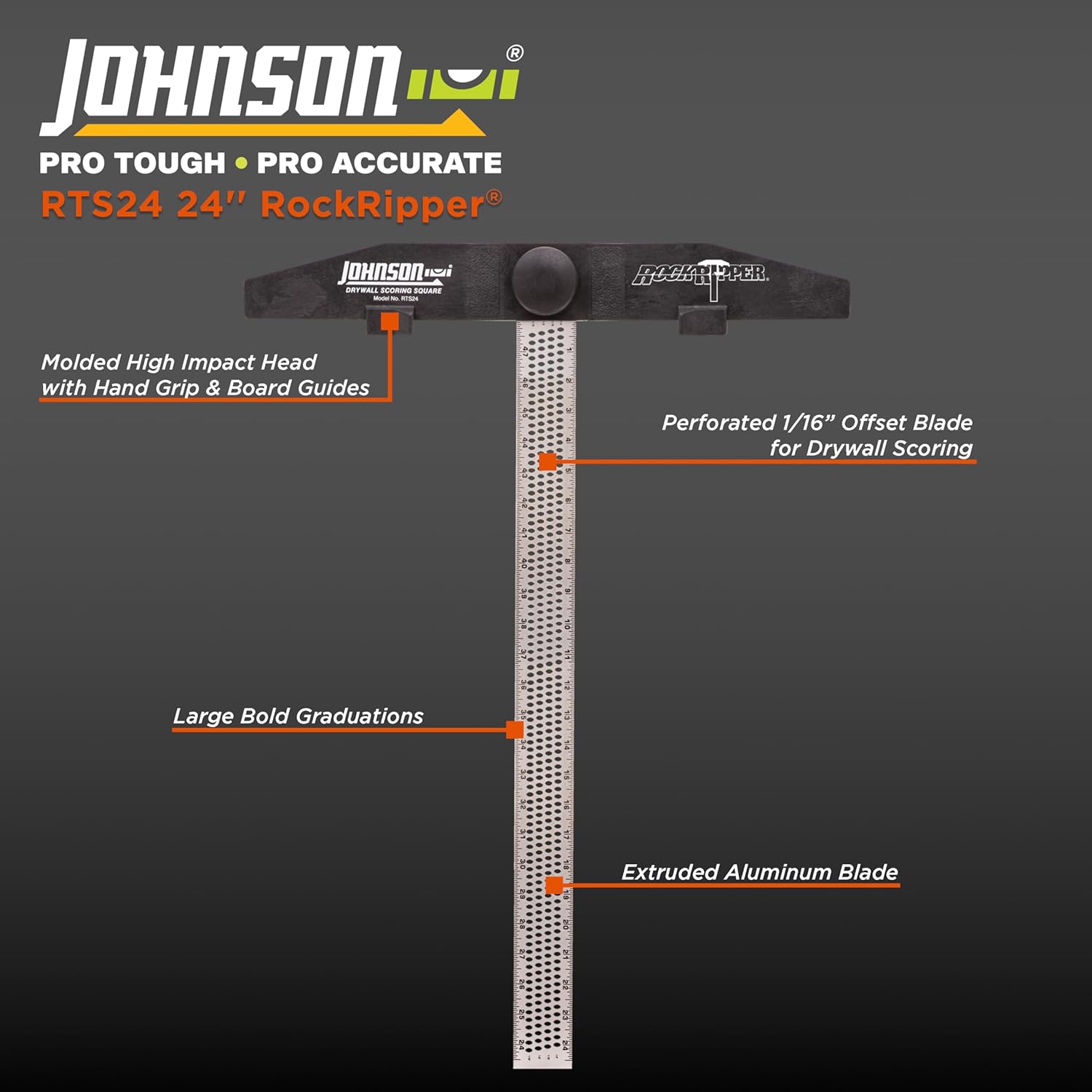 Johnson Level & Tool RTS24 RockRipper with Structo-Cast Head & Perforated Aluminum Blade, 24", Silver, 1 Blade