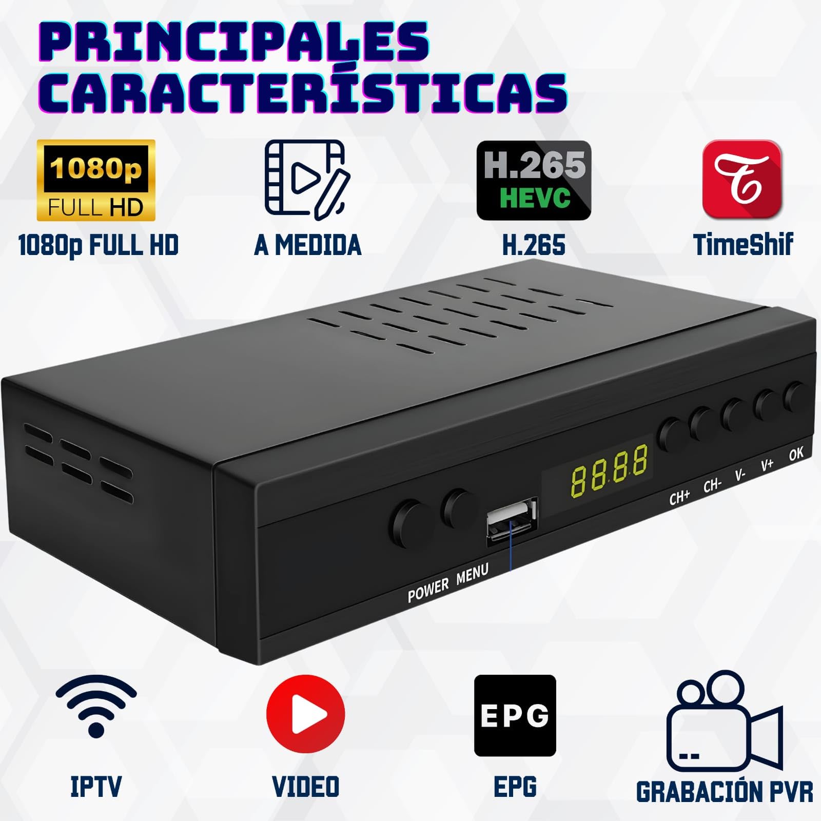 Decodificador TDT HD HDMI Euroconector DVB-T2 H.265 HEVC Para TV Antigua Con Sintonizador Integrado y Reproductor USB