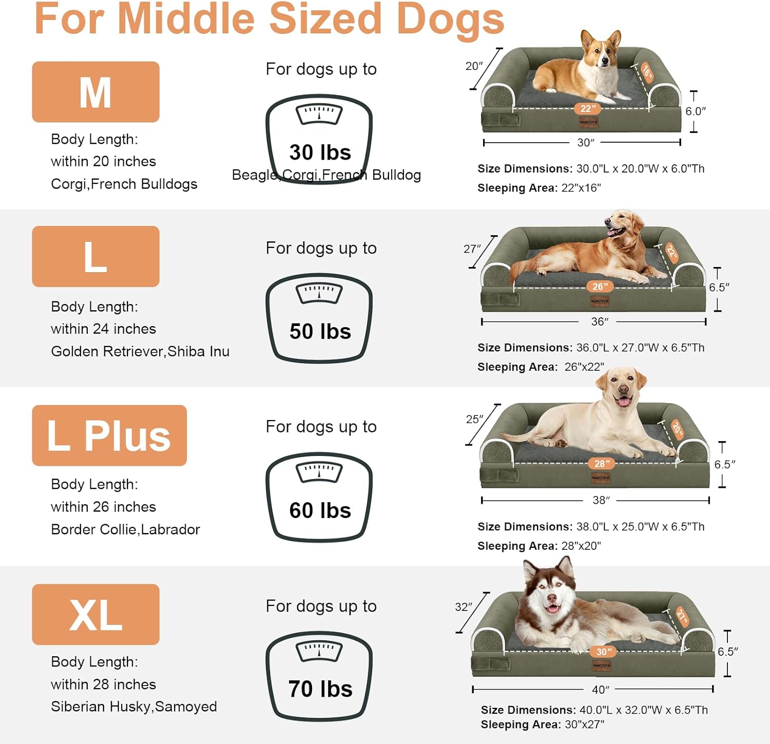 Medium Large Dog Bed Orthopedic Washable: Beds Bolster Medium Large Sized Dog Bed Egg Crate Foam Couch Sofa Waterproof with Removable Cover - Dark Green