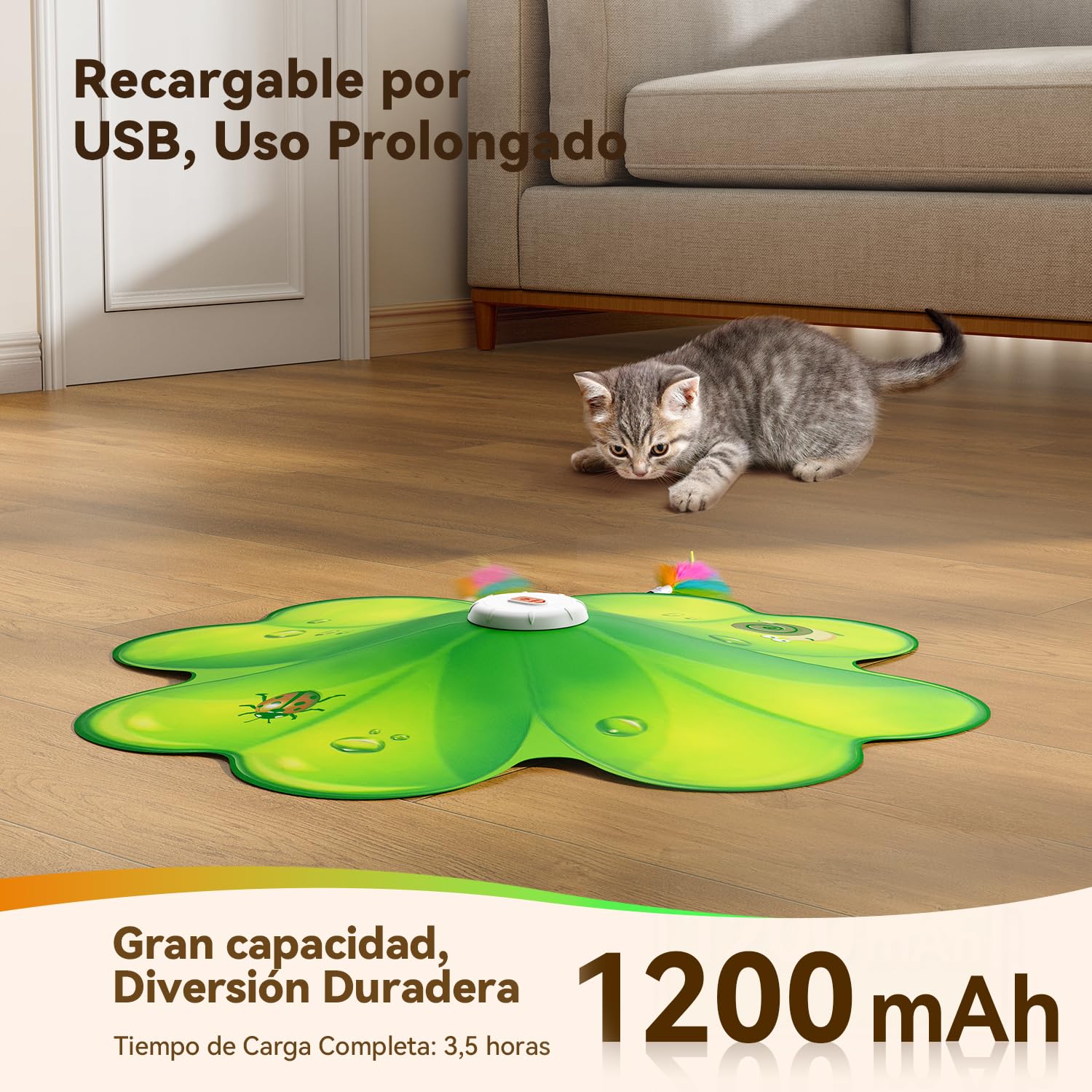 FEELNEEDY Juguete Interactivo para Gatos, Punto Rojo LED Móvil, Juguetes para Gatos, Plumas Móviles Ocultas, Juguete de Ejercicio Recargable para Gatitos de Interior