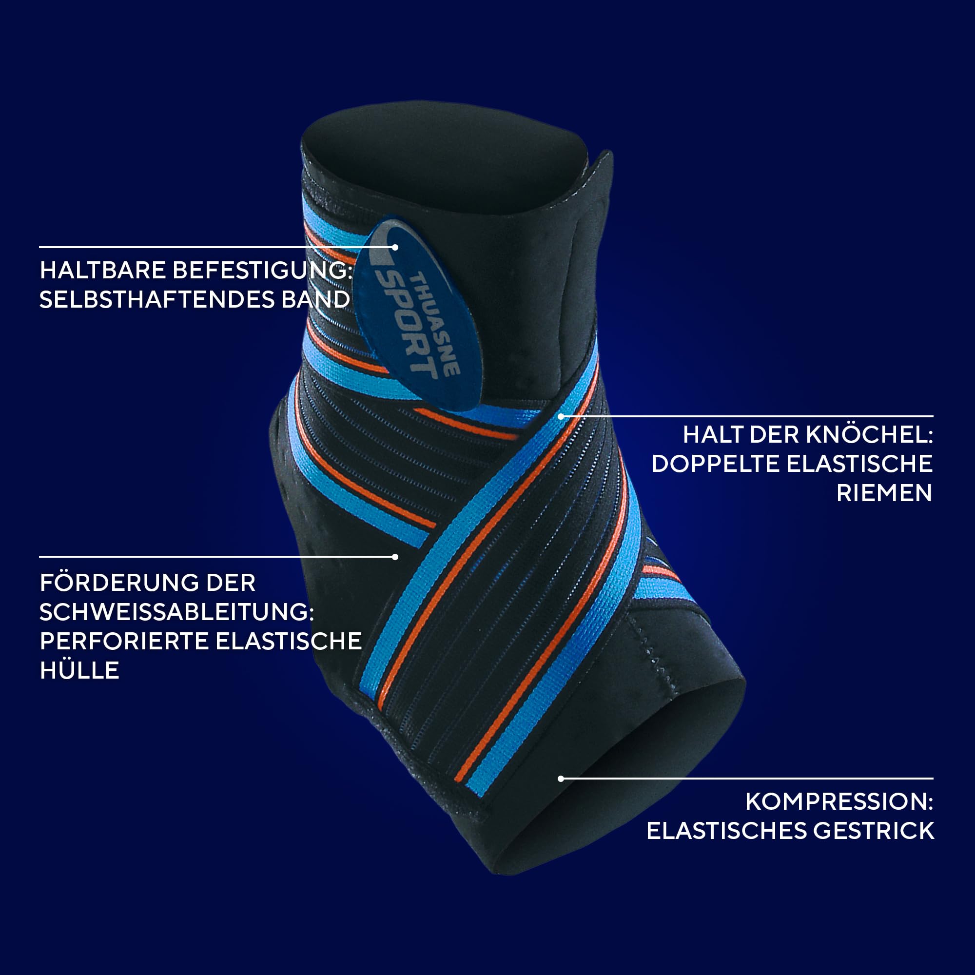 Thuasne Sport - Knöchelbandage Strapping - Ligamentäre Knöchelbandage, Homogener Halt - Leichte Verstauchung, Instabiler Knöchel - Stützkraft 3/3 - Medizinisches Produkt CE