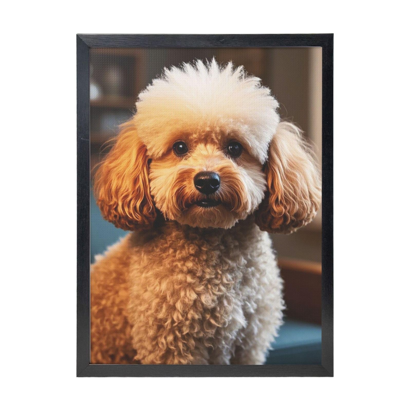 Framed Wall Art - Decorative Canvas Painting Cute Pet Poodle Pictures Poster Aesthetic Modern Prints Artwork for Bedroom Office Wall Decor Ready To Hang 12x16 in