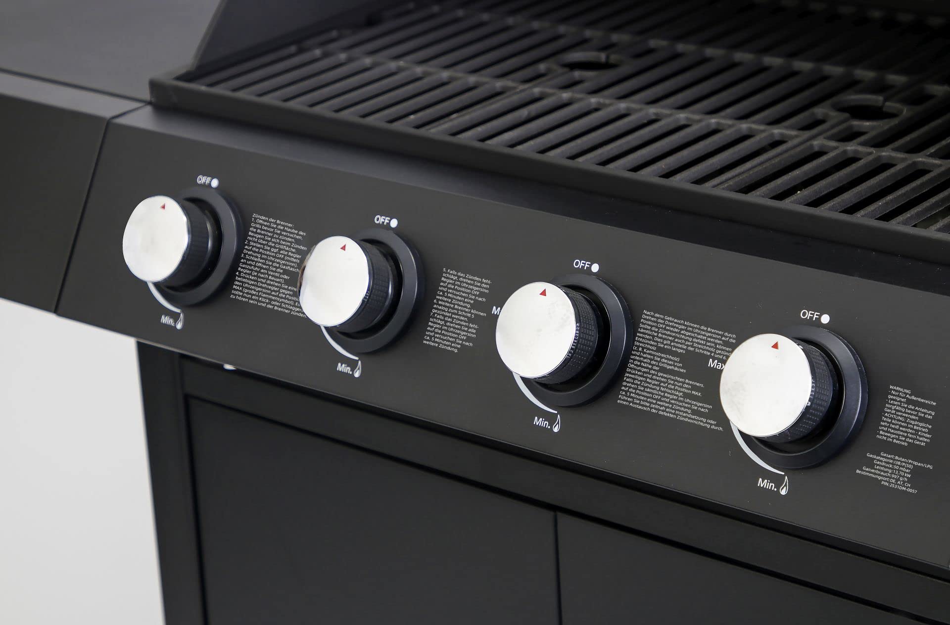 Gasgrill "SAN ANGELO 4+1" von El Fuego® | 4 Hauptbrenner + 1 Seitenbrenner | Edelstahl, inkl. Gasschlauch und Druckminderer | Grill Smoker Grillwagen BBQ | AY 582