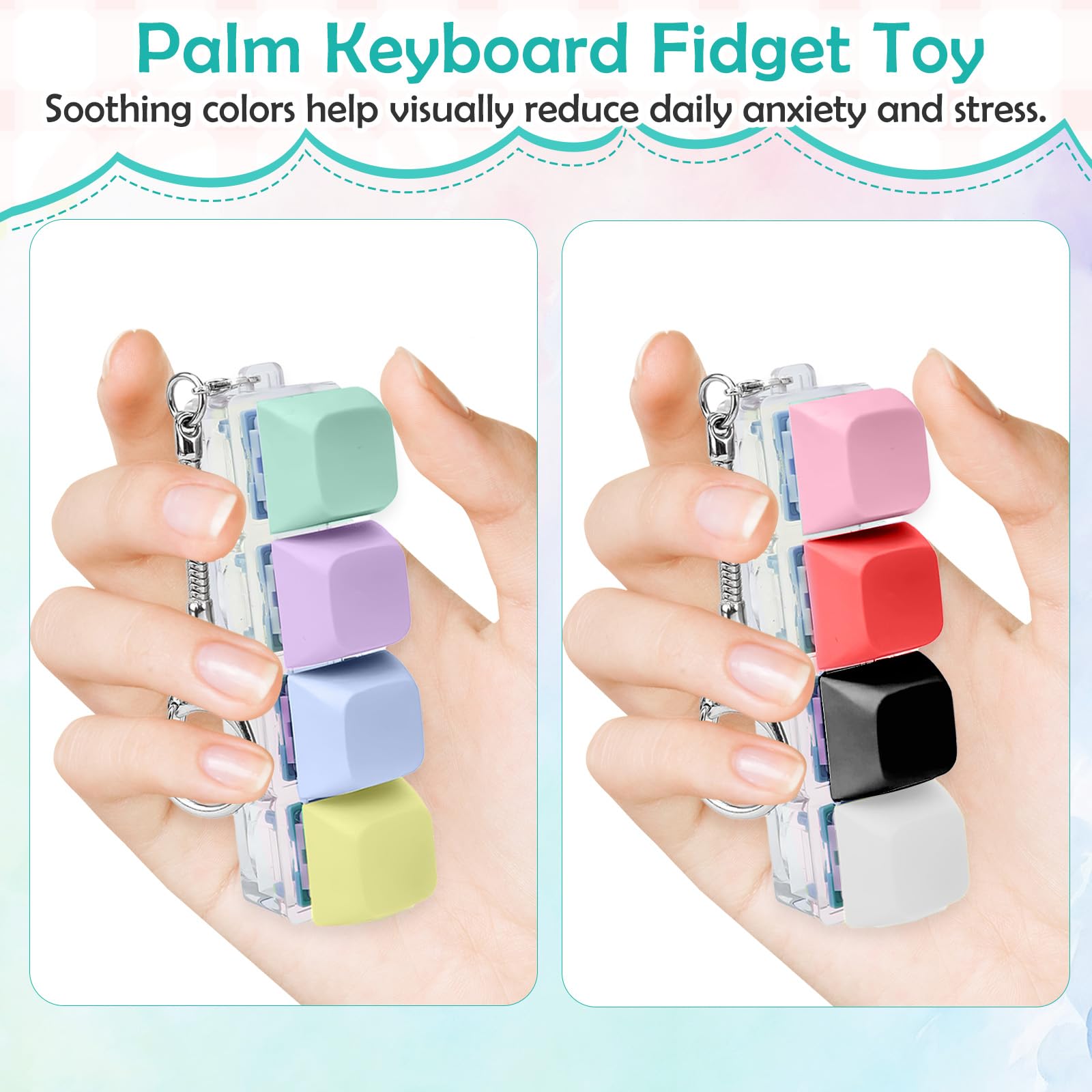 CoolShef Keyboard Fidget Toys Keychain - Stress Relief Fidget Clicker with Keyboard Key Sounds, Portable Fidget Toy for Focus & Anxiety Relief, Includes 4 Extra Replaceable Keycaps 3