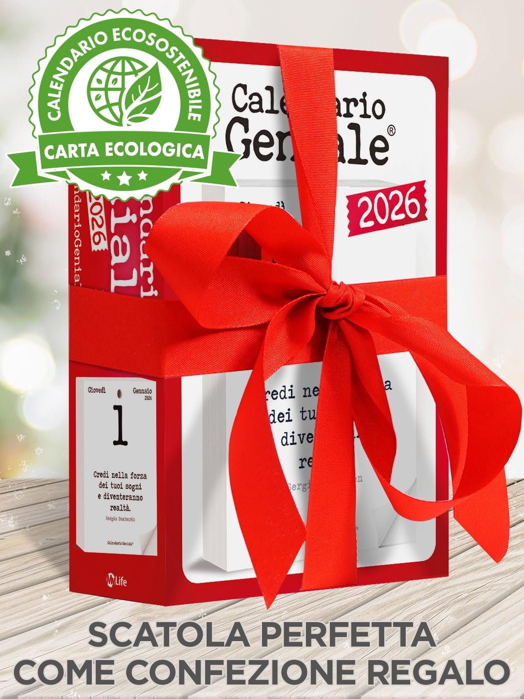 Calendario Geniale 2026. Il Primo e L’Originale. Idea Regalo Filosofico. Calendario Eco Sostenibile da tavolo con scatola regalo. Ogni giorno Frasi Filosofiche. Bonus digitali. Ricarica 10 x 14 cm.