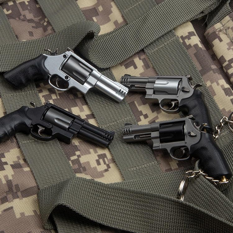 Image of AlfaPros Revolver Metal Miniature Keychain | 1:3 Scale Collectible Non Firing Model with Functional Trigger & Hammer Removable Cylinder Stylish Durable DisplayPiece for Keyring & Gift. Grey