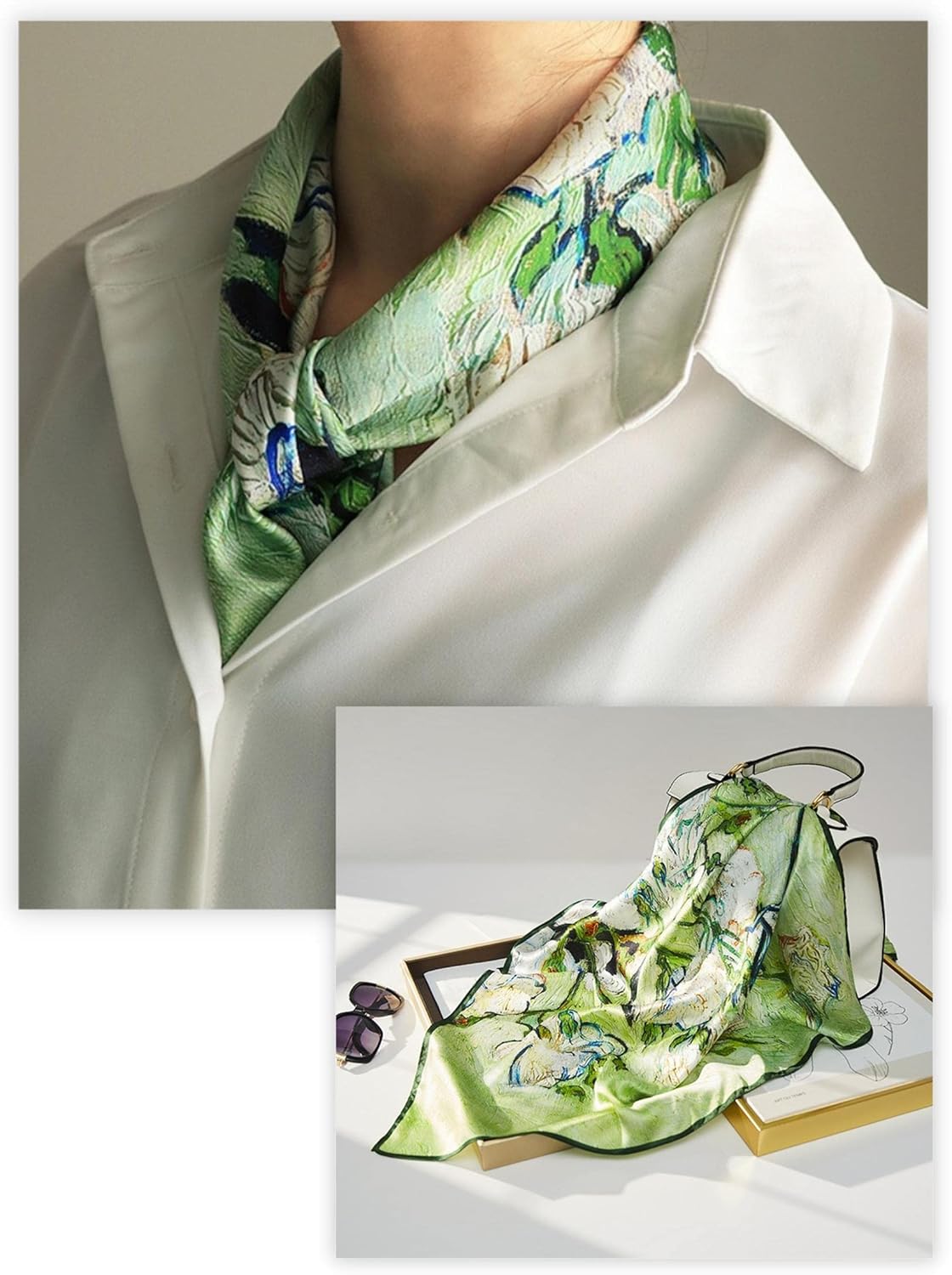 PoeticEHome 100% Pure Mulberry Silk Square Scarf 27"x27" Women Neckerchief Headscarf Gift Packed - Image 6