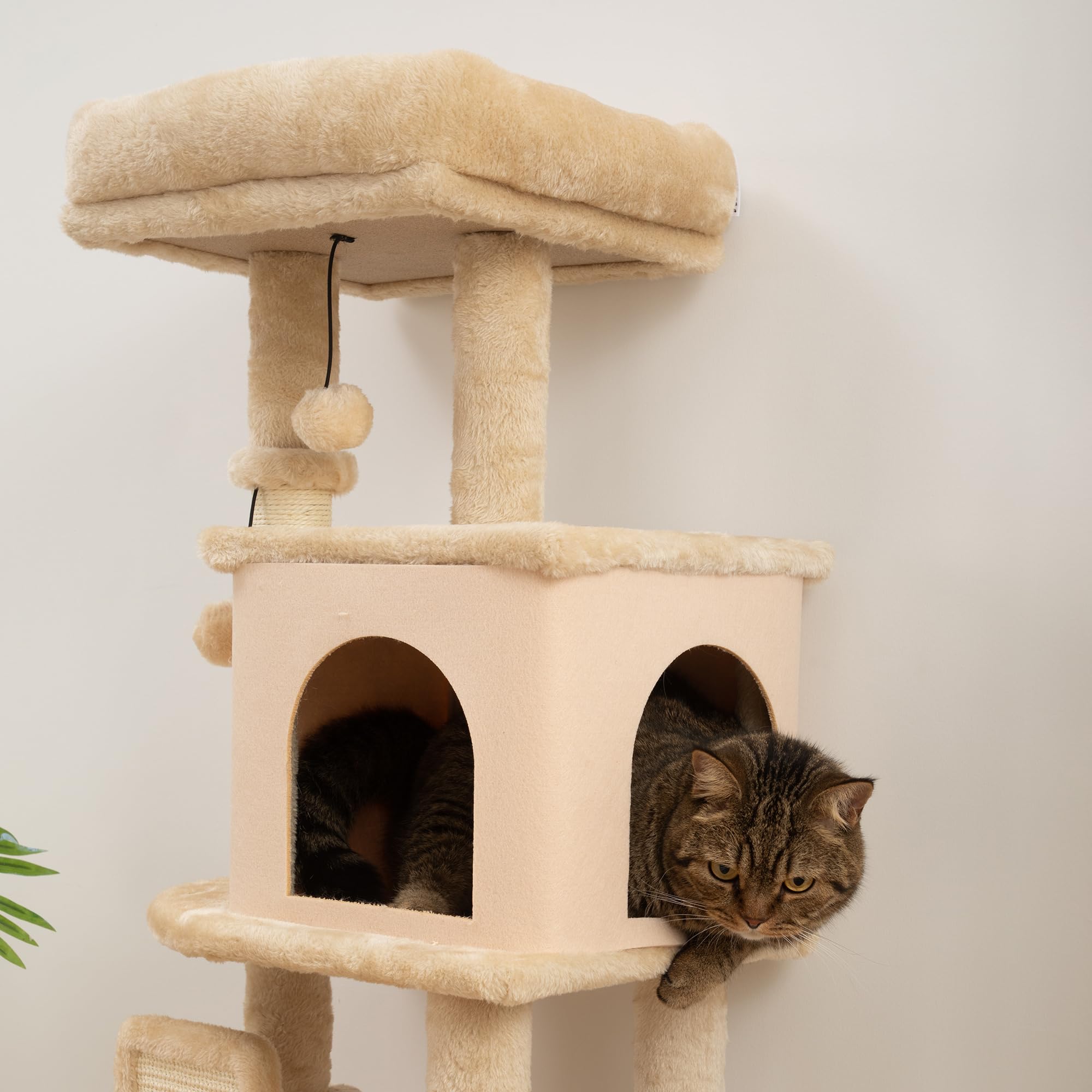 PawHut Árbol Rascador para Gatos - Altura 104 cm con Plataformas, Bolas Colgantes y Almohadilla para Rascar - Beige