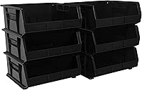 Akro-Mils 30250 AkroBins Stackable Plastic Storage Bins 15x16x7 Black 6-Pack - Garage Pantry Craft Organizer