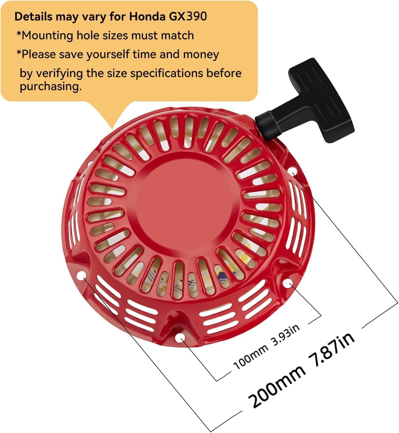 SOFO for Honda GX390 Pull Cord Starter - Pull Start Assembly w/Pull Cord 11HP 13HP 420cc Mower Washers Recoil Pull Starter (2 Pack Red, 200mm)