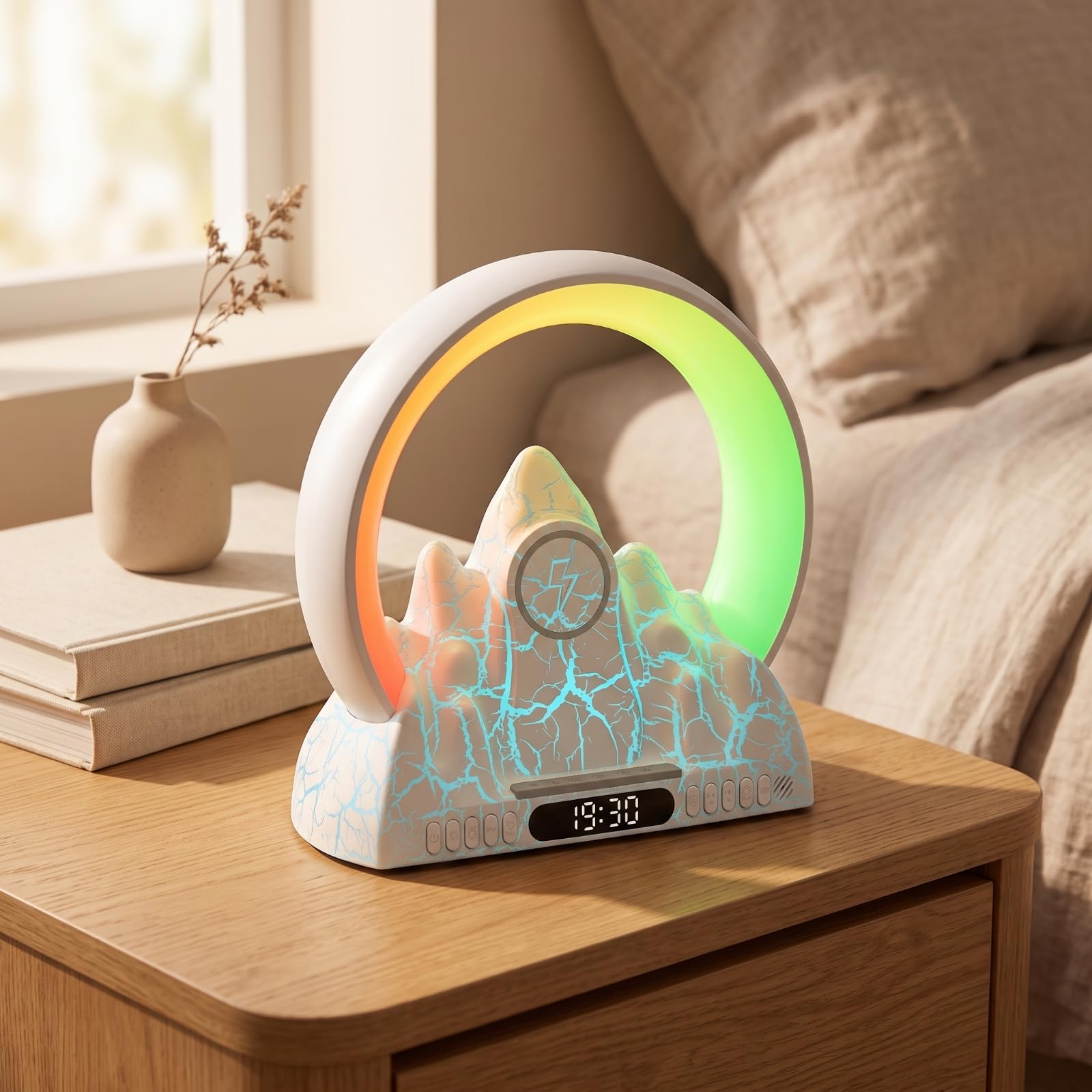 Réveil Veilleuse Multifonctionnelle | Horloge Numérique Intégrée, Lampe Enceinte Bluooth, Lampe Réveil, pr Bureau, Étudiants