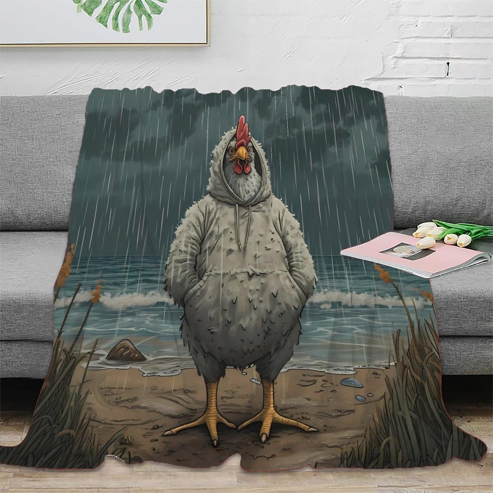 Plaid poulet anti-statique microfibre grand jeté de lit gamer