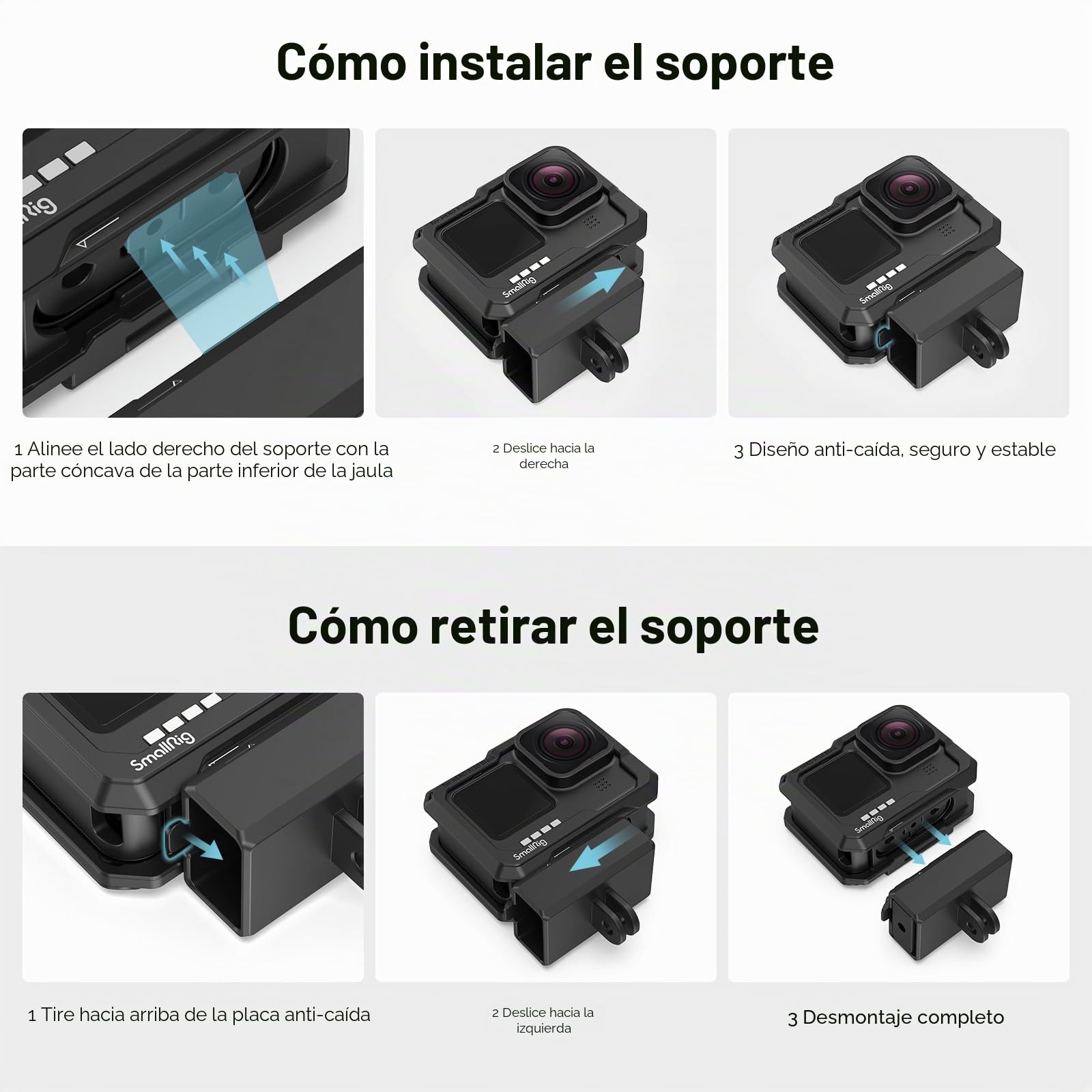 SMALLRIG Hero 13 / Hero 12 / Hero11 / Hero 10 / Hero 9 Jaula Negra para GoPro, con 2 Soportes de Cold Shoe para GoPro Light Mod y micrófono Común, luz de Video LED - 3083C