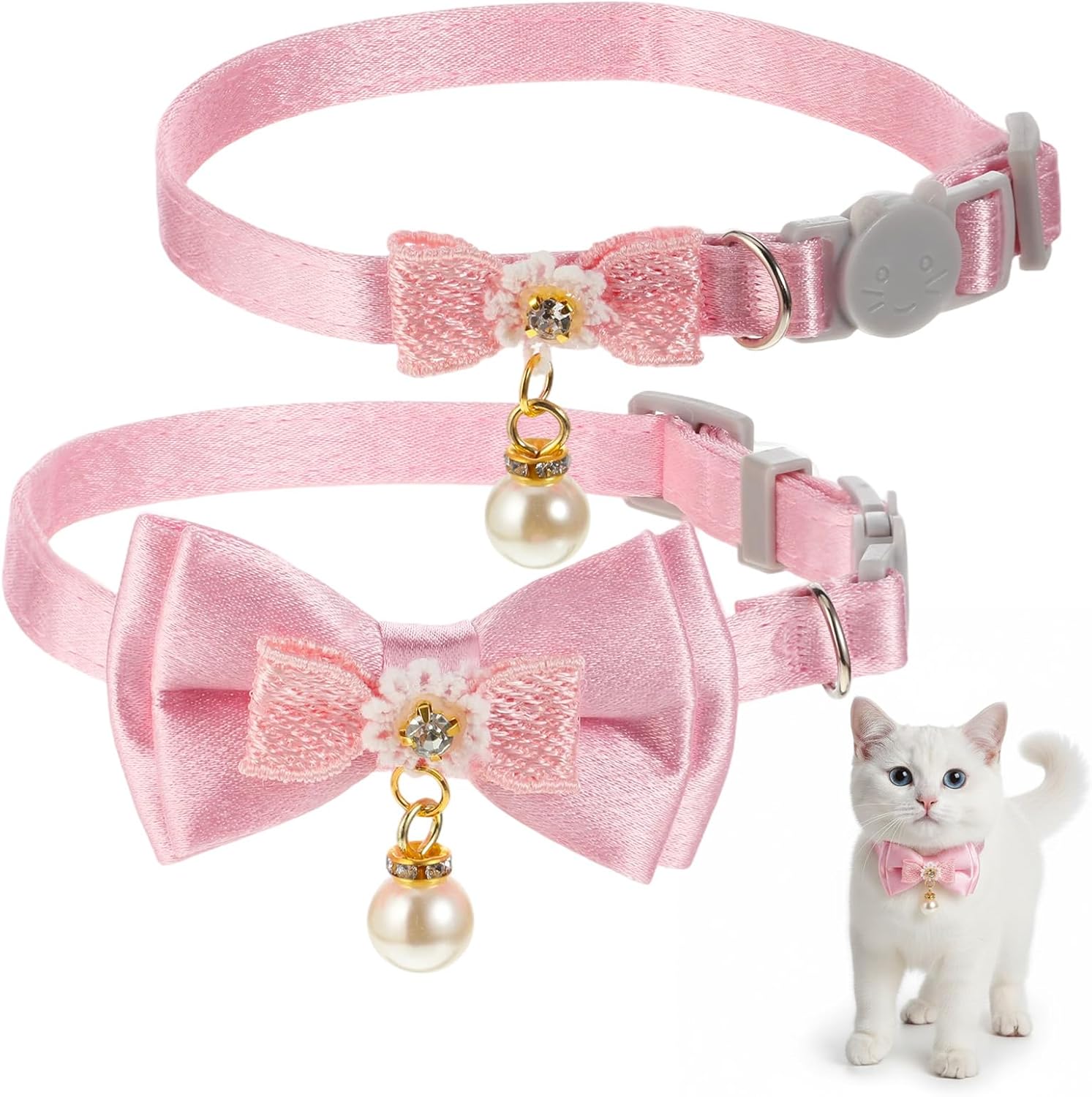 2 Pcs Adorable Cat Collar with Bow, Breakaway Pink Cat Collar Cute Kitten Collars Soft Adjustable Kitten Accessories for Indoor Cats Puppy 2 Pcs Adorable Cat Collar with Bow, Breakaway Pink Cat Collar Cute Kitten Collars Soft Adjustable Kitten Accessories for Indoor Cats Puppy