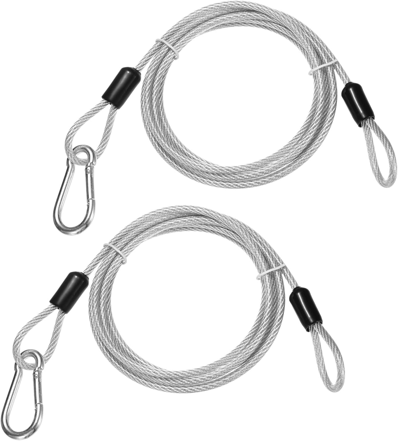 Security Cable with Hooks and Loops [2Pcs] - 6.56ft / 258.3 Inch Stainless Steel Luggage Lock Safety Cable Use for Bikes & Luggage & Toolbox & Tent - [Silver] Wire Rope Lanyard