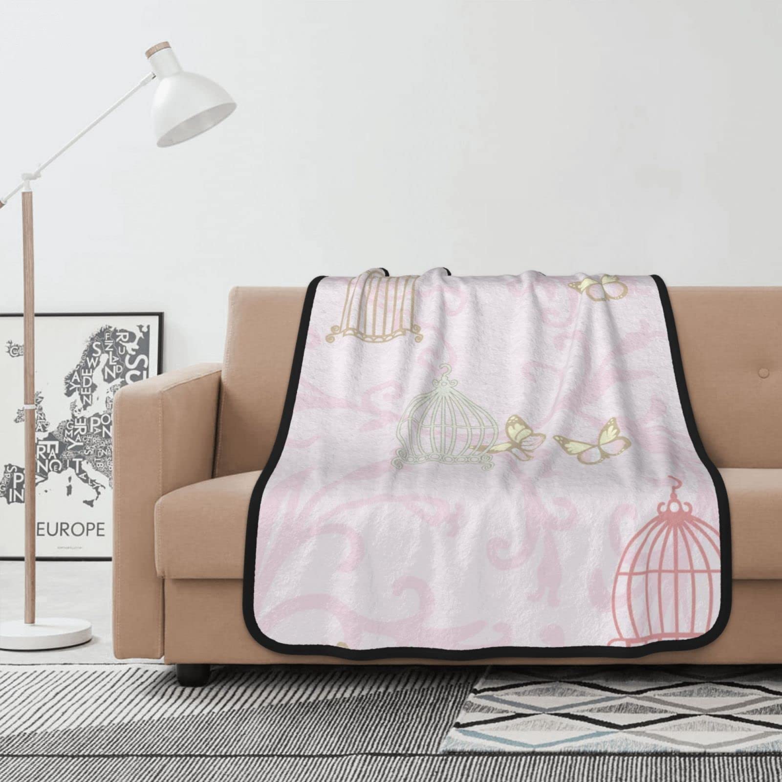 Couverture en flanelle rose rideaux de froid brisés lit chaud papillon