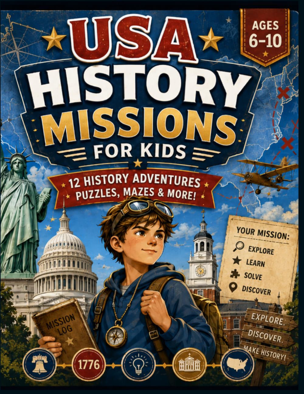 USA History Missions for Kids: 12 History Adventures: Puzzles, Mazes & More!