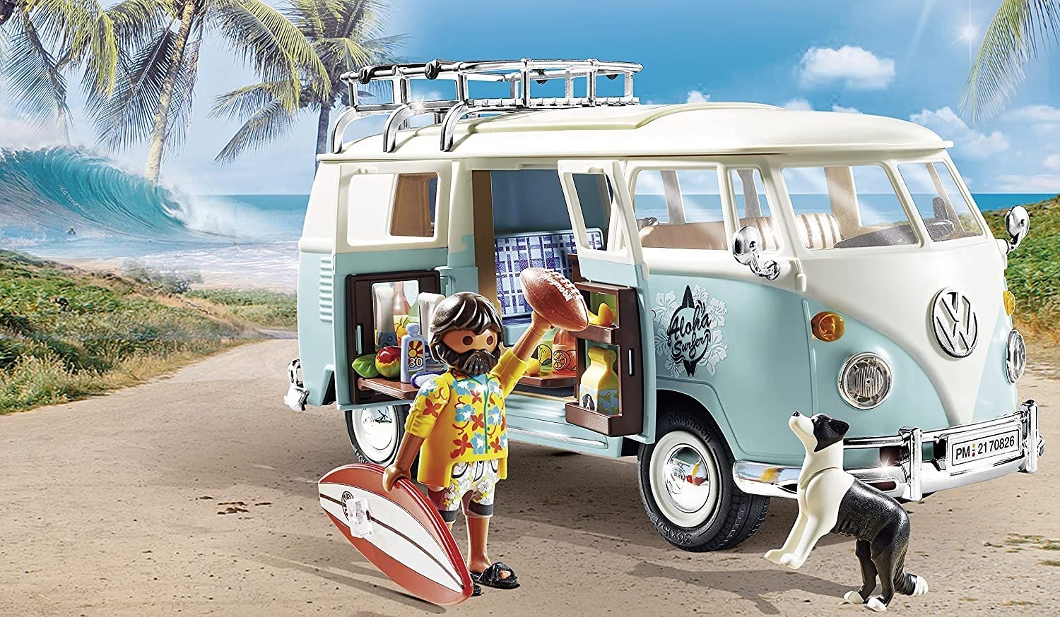 PLAYMOBIL 70826 Volkswagen T1 Camping Bus como Furgoneta Surfera Azul Claro, Edición Especial para Aficionados y coleccionistas, 5 99 años