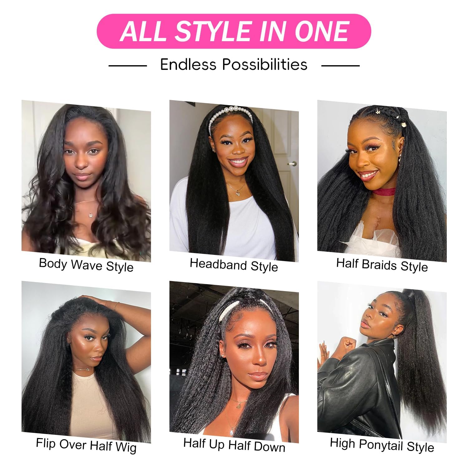 Pelucas Mujer Pelo Natural Humano Negro Half Wig Human Hair Yaki Straight Wigs 100% Cabello Humano Brasileño With Drawstring 180% Densidad Ready to Go Glueless para Mujer 16 Pulgadas