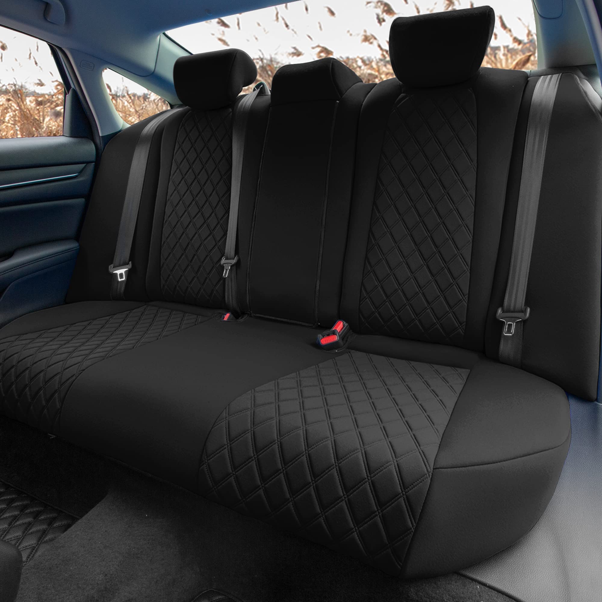 FH Group Custom Fit Seat Covers for 2018-2022 Honda Accord Touring | Sport | Sport SE | EX | EX-L, Car Seat Covers Rear Set, Black Neoprene Seat Covers, Waterproof Car Seat Cover, Honda Accessories