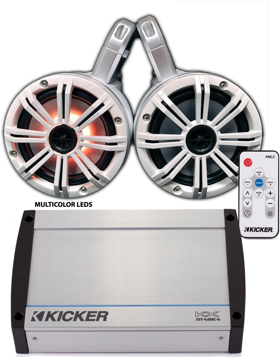KICKER Marine Wake Tower System w/White 6.5 LED Speakers