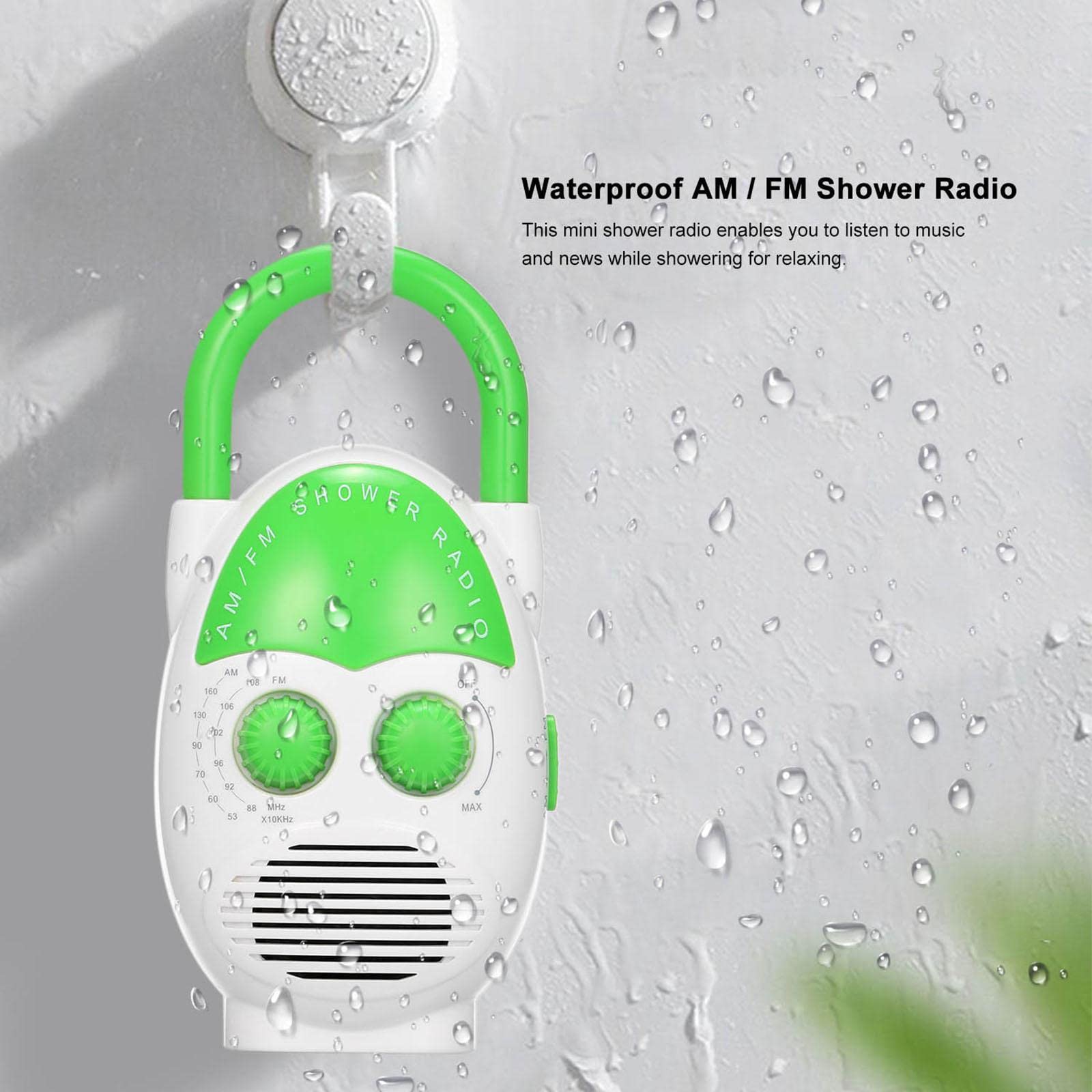 Radio de Douche Suspendue Portable avec Poignée Supérieure étanche pour Piscine Extérieure, Haut-parleur Intégré, Vert