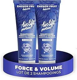 ENERGIE FRUIT Airlift - Shampoing Protéine Force et Volume - Sans Sulfate - Volumisant, Epaississant - Cheveux Fins, Plats, Fragiles, Tombants - 96% Origine Naturelle - 2 x 250ML