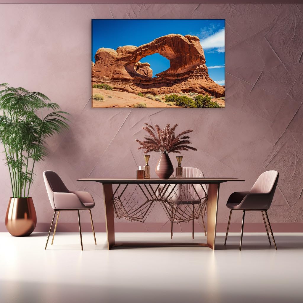 Canvas for Living room. Desert Majesty: The Natural Wonder of a Red-Orange Sandstone Arch, 27 x 18 inch Canvas Wall Art - Beach Sunsets And Sunrises - Modern Home Decor