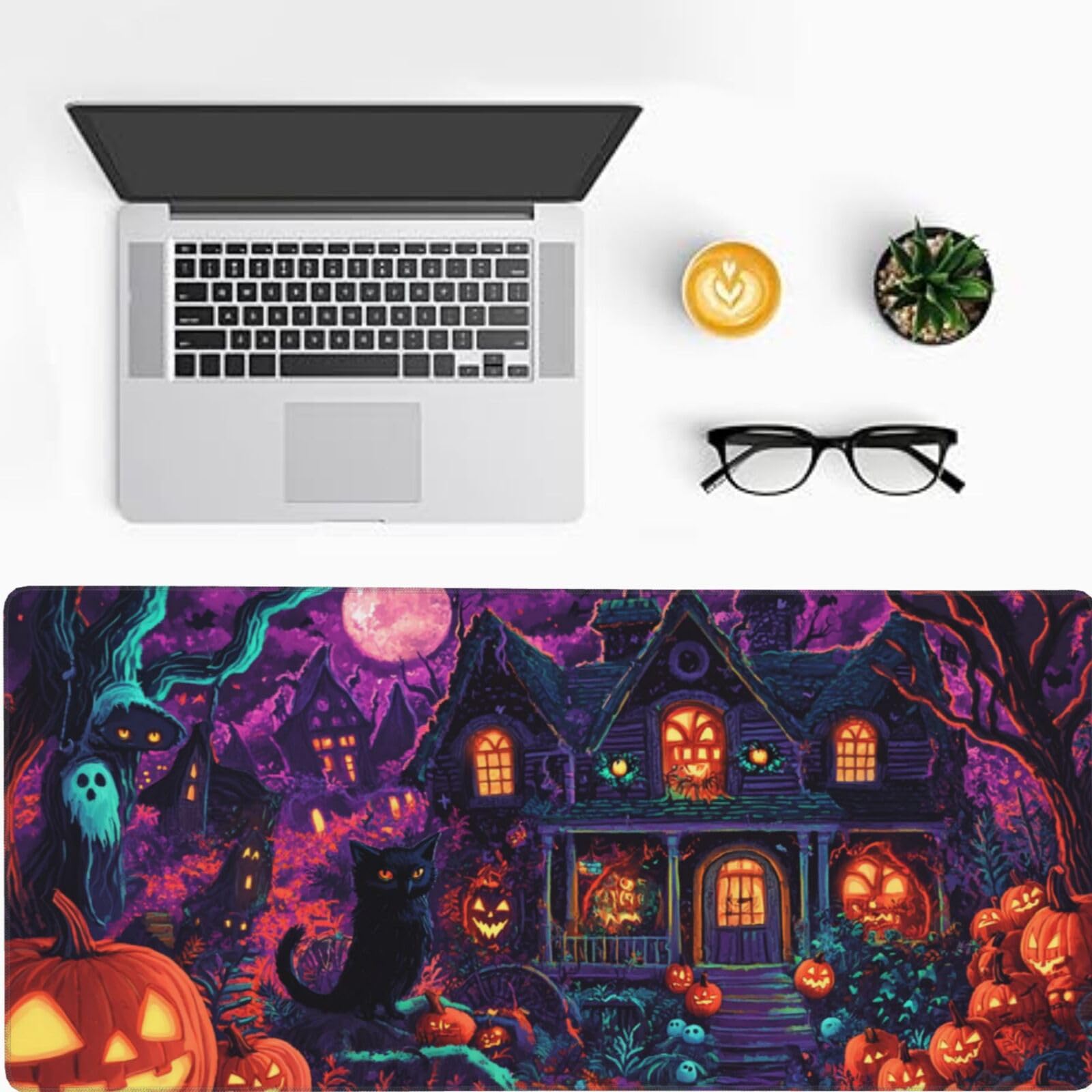 Cartone animato Tappetino Gaming 900x400x3mm XXL Grande Tappetino ScrivaniaHalloween, Bordi Cuciti Tappetino per Mouse ad Tracciamento Precisione Migliora precisione e velocità,Accessori Ufficio-z360