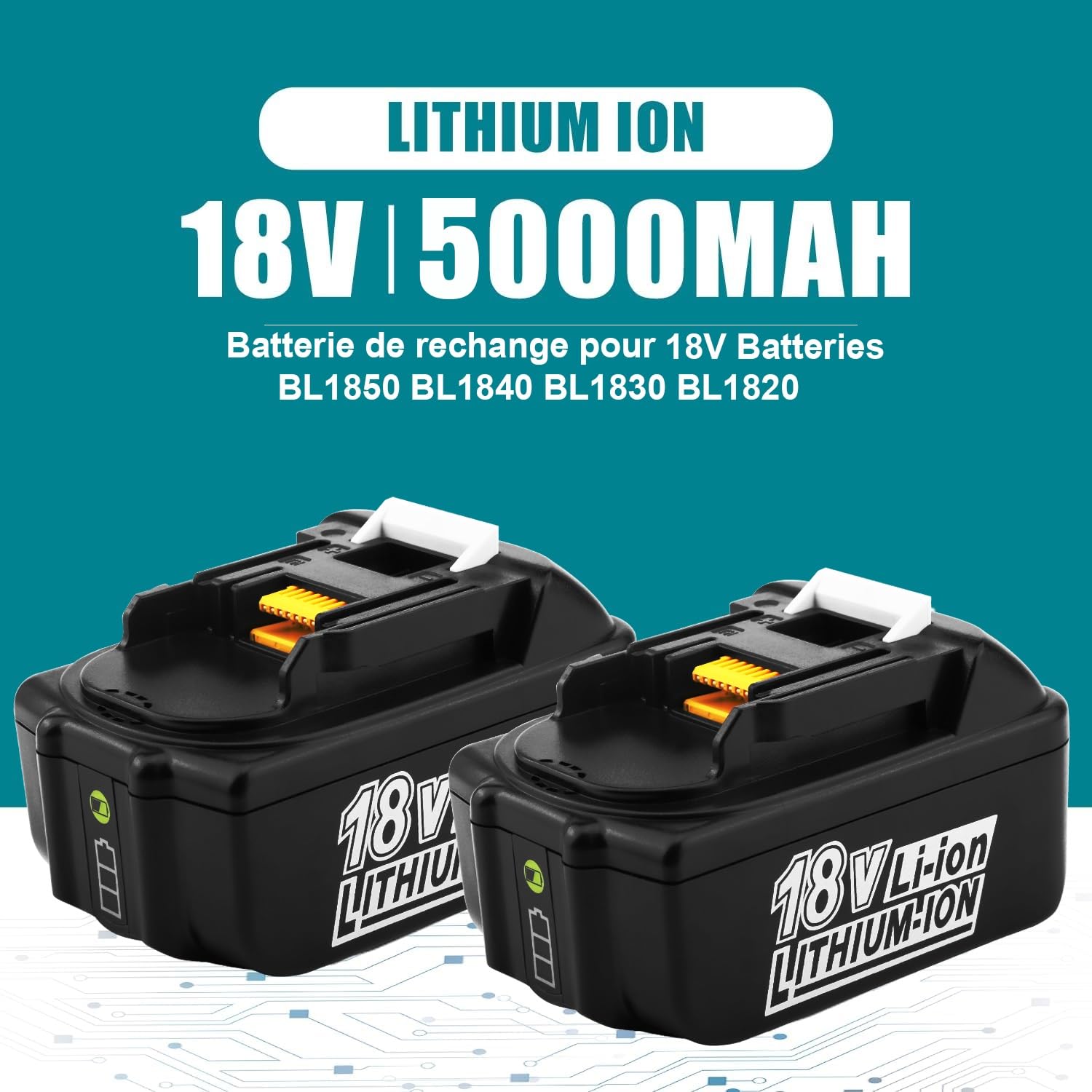 Energup 2 Pièces 5.0Ah 18V BL1850 Batterie + DC18RD Chargeur pour Makita Batterie 18V BL1860 BL1850B BL1840 BL1850 BL1830 BL1815