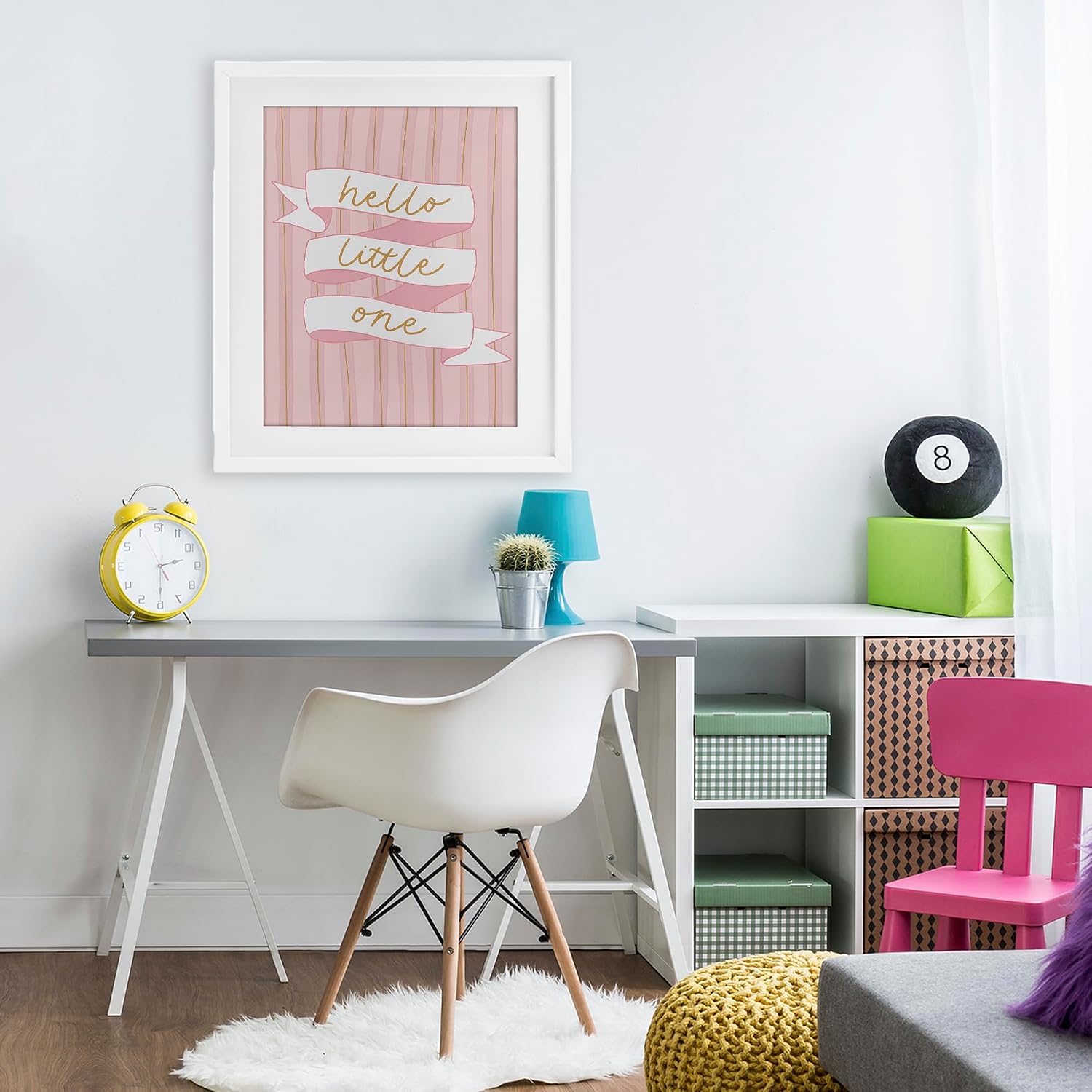 'Pink Hello Little One'| Framed Print Under Glass | Stupell Industries | White, 17 x 21 Inches, Easy to Hang and Sturdy, Made in USA, by Amanda Houston