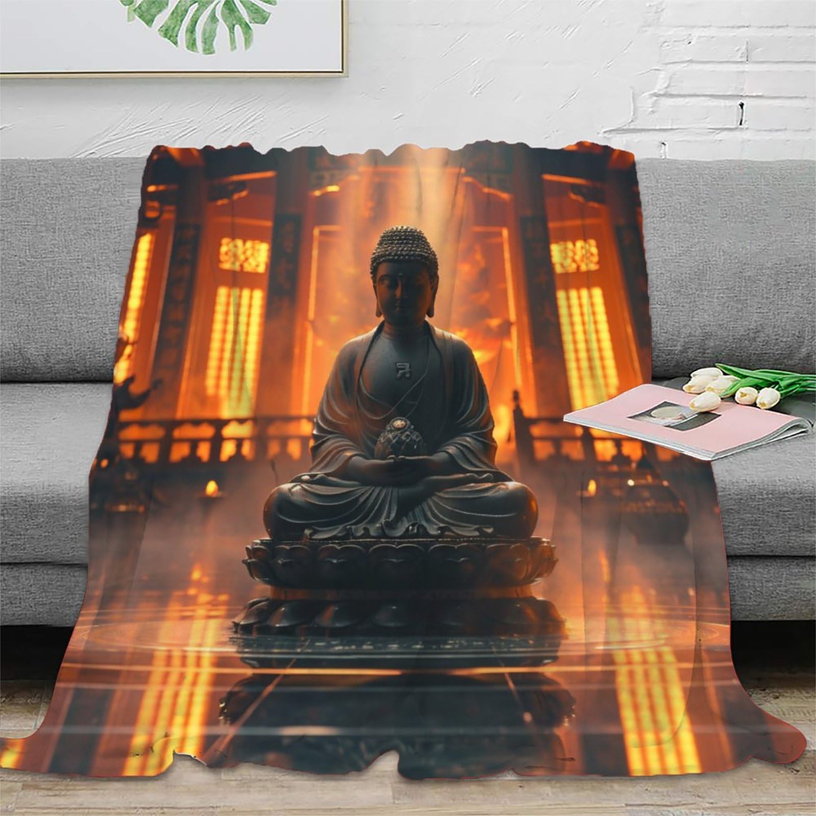 3D Printed Artistic Buddha Statues Blanket Soft And Warm Super Soft Cozy Fuzzy Warm Throws with Anti-wrinkle/anti-tarnishing Lightweight for Sofa Bed Decor Bedroom Decor 50x60inch(127x152cm)