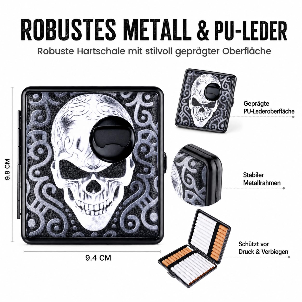 Pirate Skull Cigarette Case with Bottle Opener – Fits 20 Cigarettes – Luxury Cigarette Case Purple – Durable – for Men and Women image 3