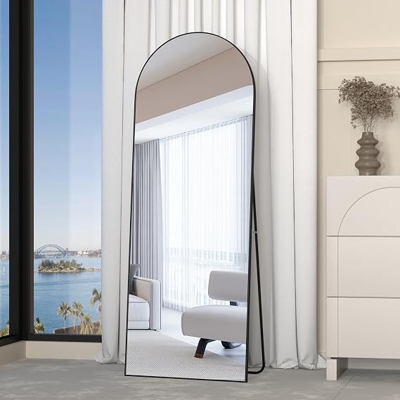 Full Length Mirror, 56x16 Arch Mirror Floor Mirror with Stand, Black Arched Full Body Standing or Leaning Mirrors for Bedroom, Living Room