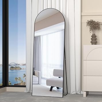 Full Length Mirror, 56x16 Arch Mirror Floor Mirror with Stand, Black Arched Full Body Standing or Leaning Mirrors for Bedroom, Living Room