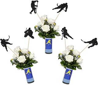 12 PCS Hockey Centerpiece Sticks Hockey Players Table Flower Centerpieces Sticks Ice Hockey Floral Decorations for Ice Hockey Sports Theme Baby Shower Boys Girls Birthday Party Supplies Black