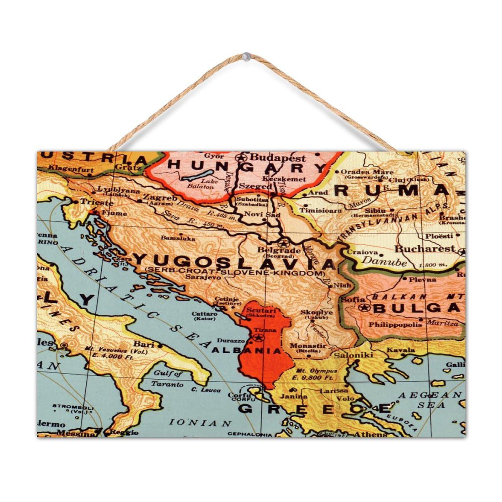 CustonCares Map Yugoslavia Wooden Signs Table Decor Hanging Local City Map Picture Signs Custom Wood Sign Plaque for Shelf Dinning Room Porch 12x8in