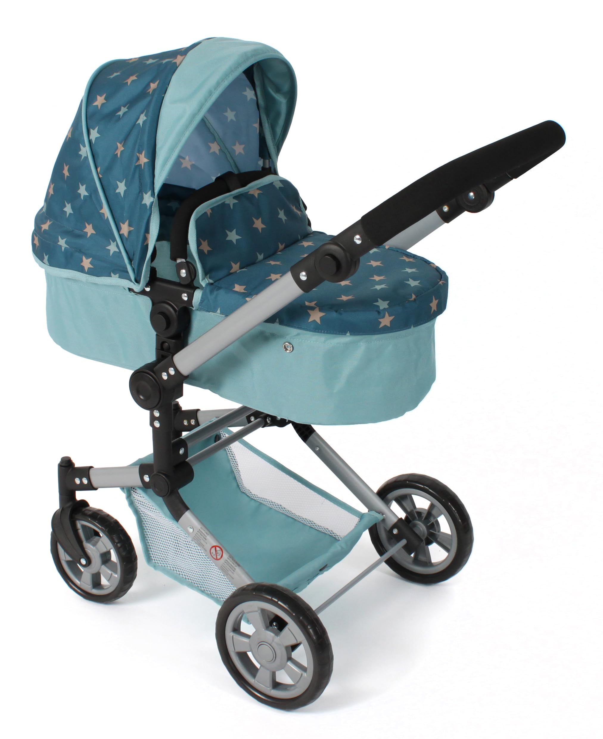 Bayer Chic 2000 Linus Doll's Pram 2-in-1 Combination Buggy Stars Turquoise
