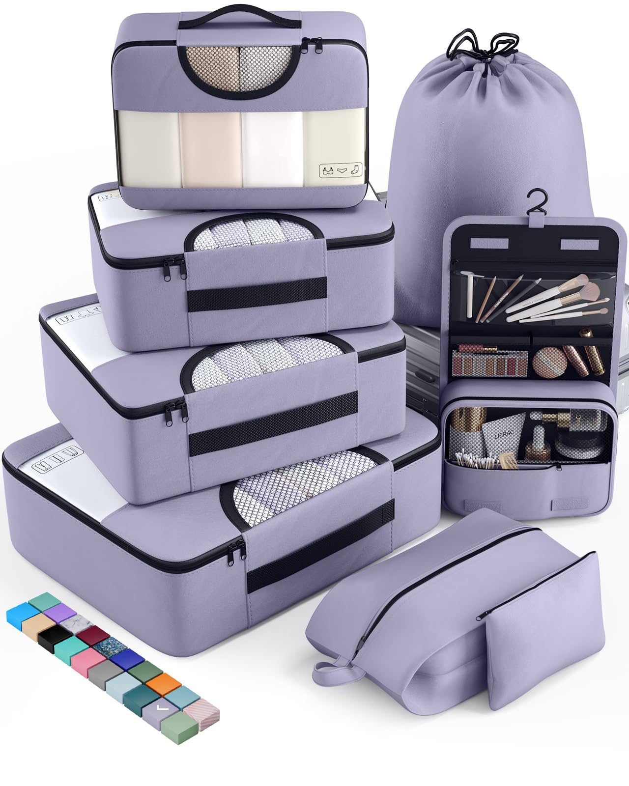 VekenVeken 8 Set Packing Cubes for Travel Essentials, Suitcase Organizer Bags in 4 Sizes, Carry-On Luggage Accessories with Large Laundry & Hanging Toiletry Bag, Must-Have for Airplane, Road Trip & Camping