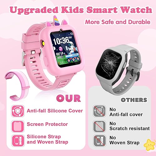 Miniatura 3 de Reloj inteligente para niñas de regalo para edades 3-12 con 39 juegos, reloj despertador, cámara, reproductor de música, video, podómetro, linterna