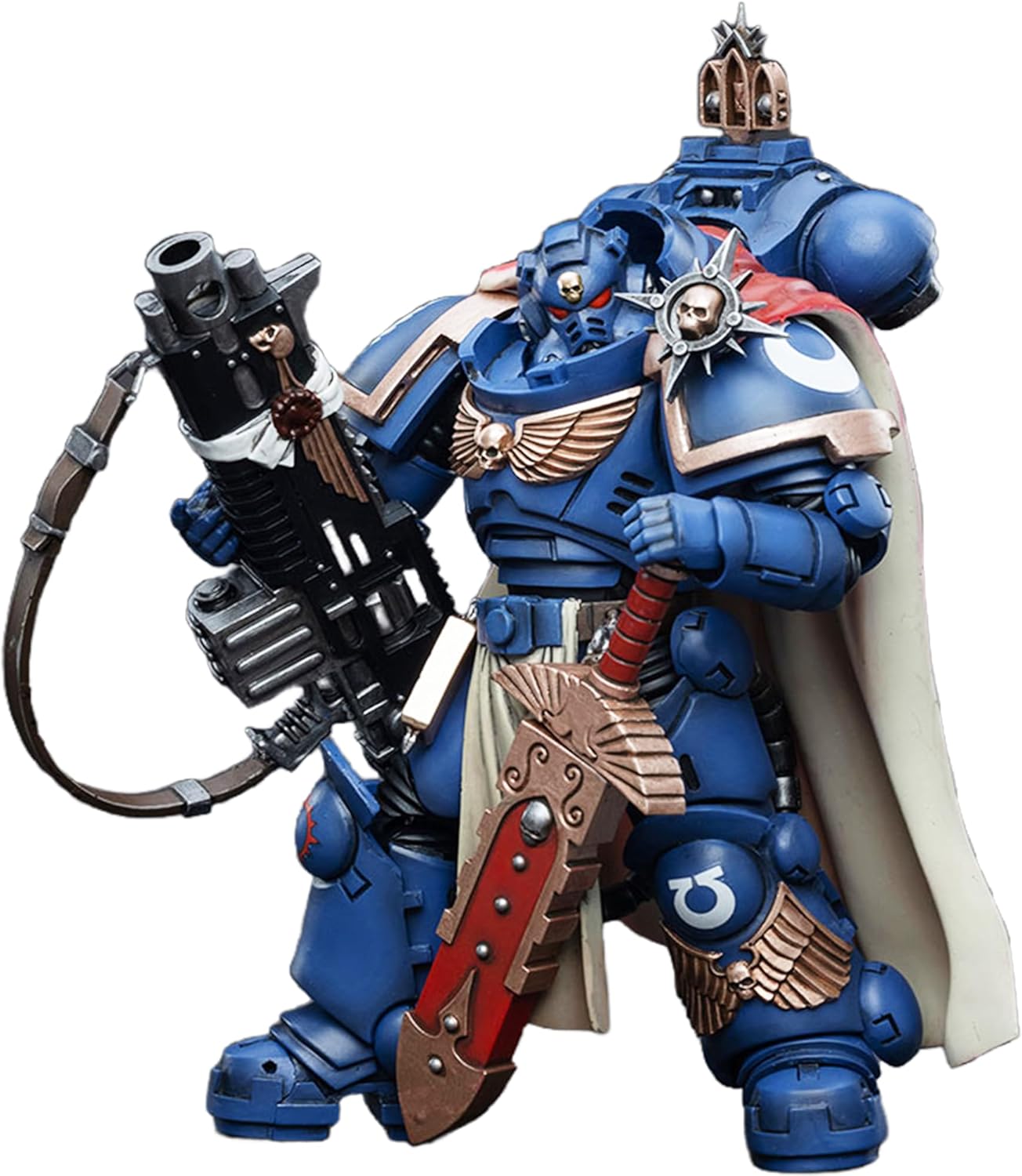 JOYTOY 1/18 Action Figure Warhammer 40,000 Ultramarines Primaris Captain Ptolias Corvor with Master Crafter Heavy Bolt Rifle Movable Model Collectible Figurine