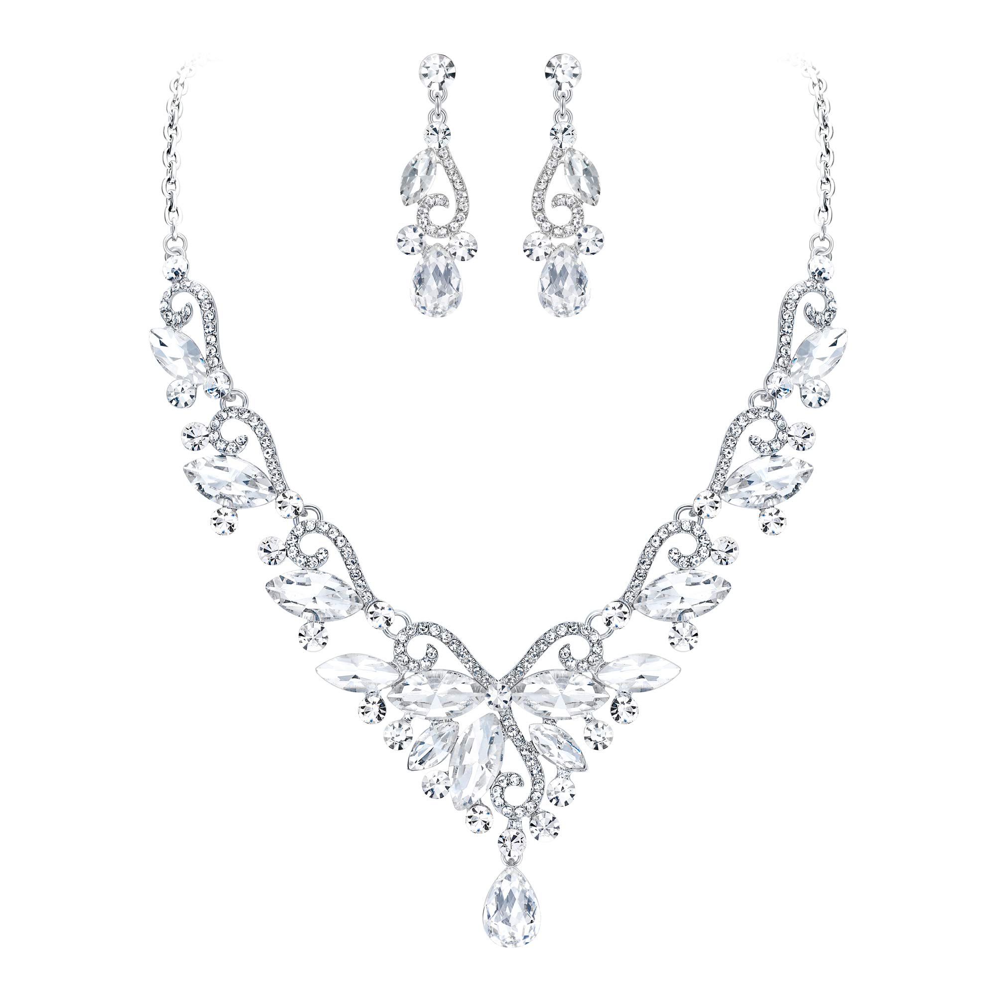 EVER FAITH Juegos de Joyas para Mujer Cristal Austríaco Boda Flor Hoja Vid Lágrima Collares Pendientes Conjunto