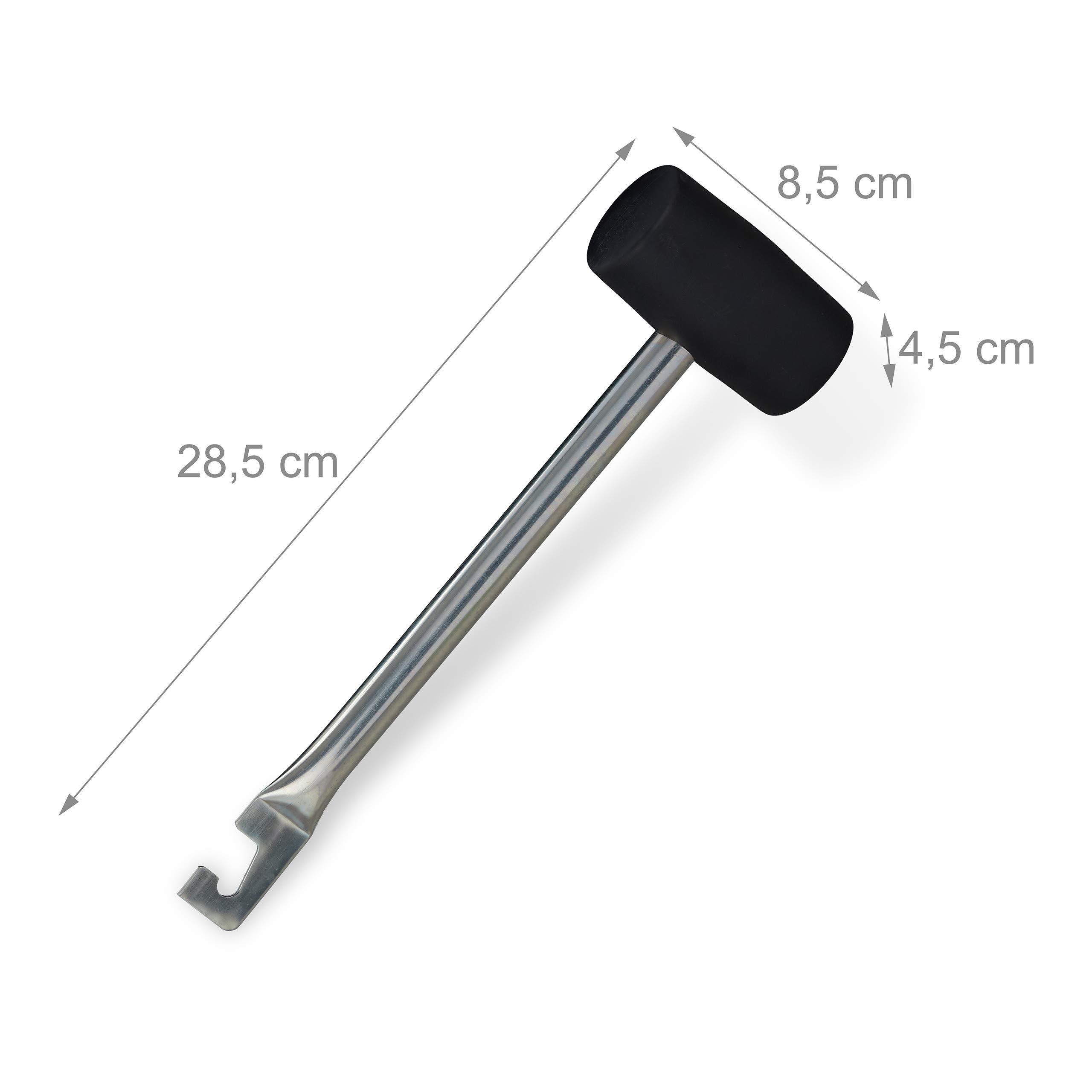 Relaxdays Marteau de camping avec extracteur, lot de 2, Caoutchouc & fer, maillet léger, 28,5 cm de long, argenté-noir