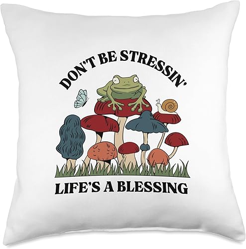jovy fits Cute Cottagecore - Almohada vintage con diseño de hongos y rana, 18 x 18 pulgadas, multicolor