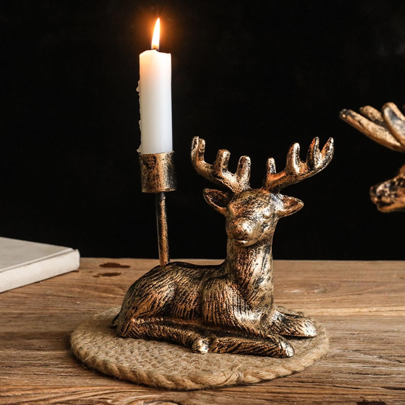 Portavelas de té con Cabeza de Reno rústico, Soporte para Velas