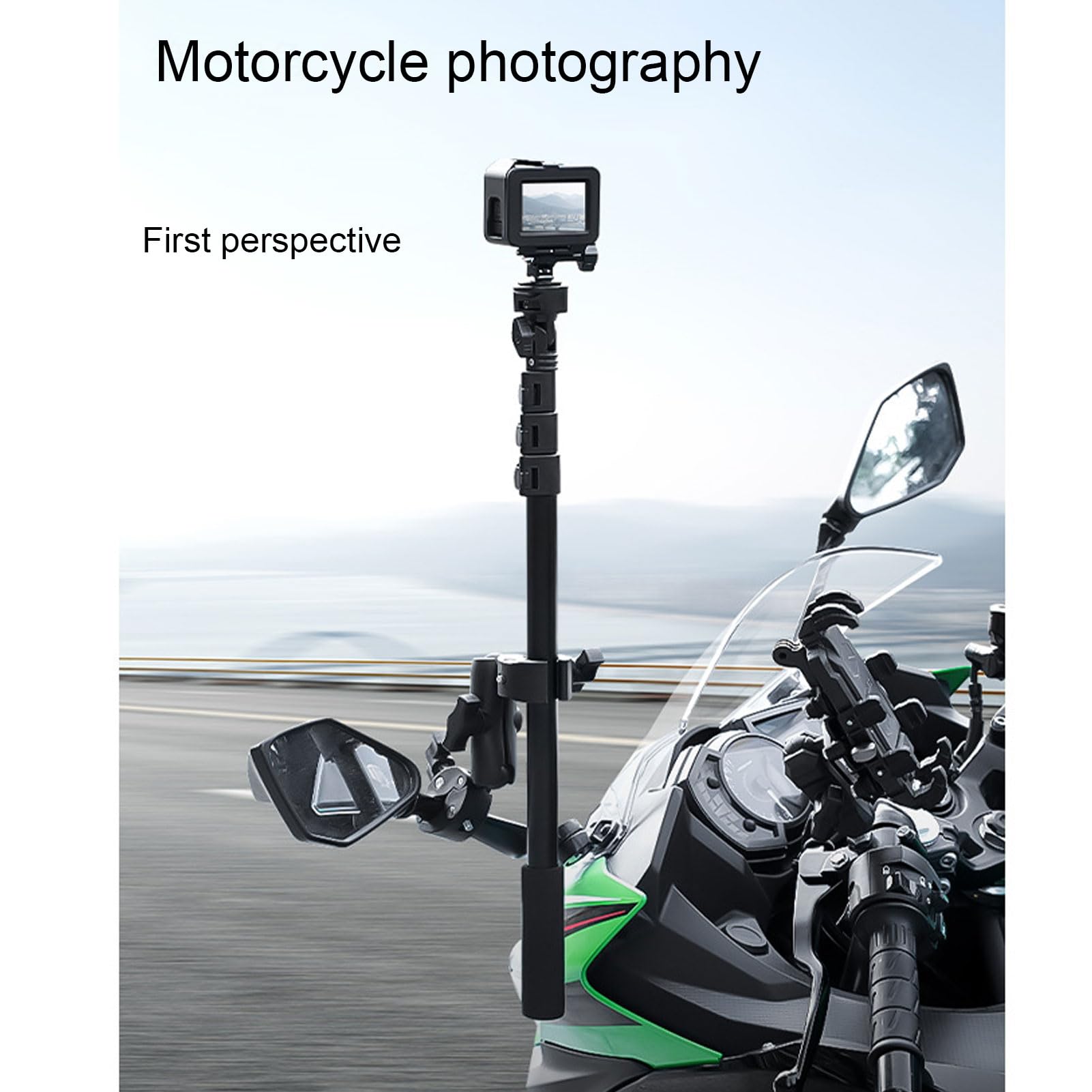Luocute Zestaw Wspornika Kamery Motocyklowej, Podwójny Zacisk 28-115 Cm Selfie Stick dla X5 X4 X3 X2 One RS, Kompatybilny z kierownicą 0,6-1,75 Cala