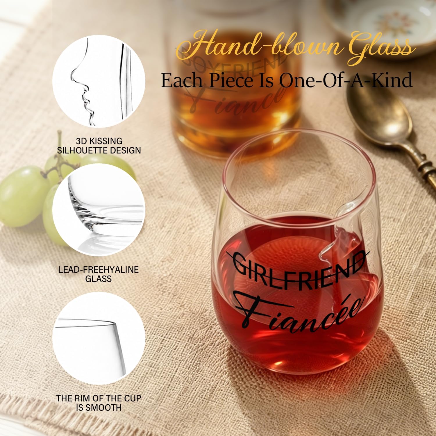 Engagement Gifts for Couples Women, Hand-Blown 3D Facial Silhouette Wine & Whiskey Glass Set,Unique Fiance & Fiancee Keepsake,Just Engaged Present Ideas for Her Him Bride Men Future Mr and Mrs image 5