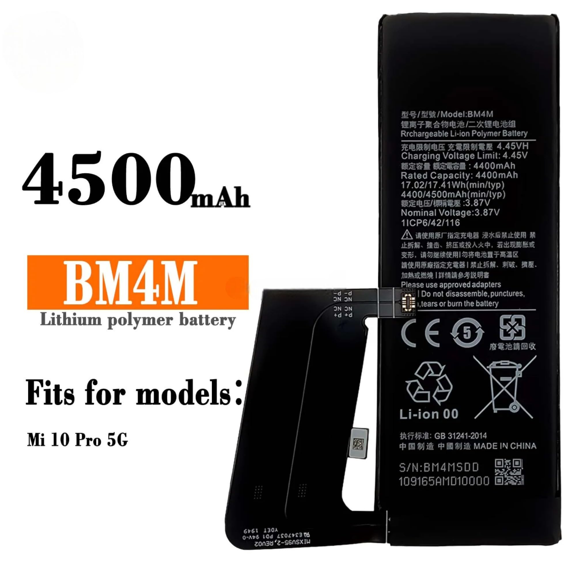 Batterie De Remplacement Pour Xiaomi Mi 10 Pro, Référence BM4M, Neuve Sous Blister