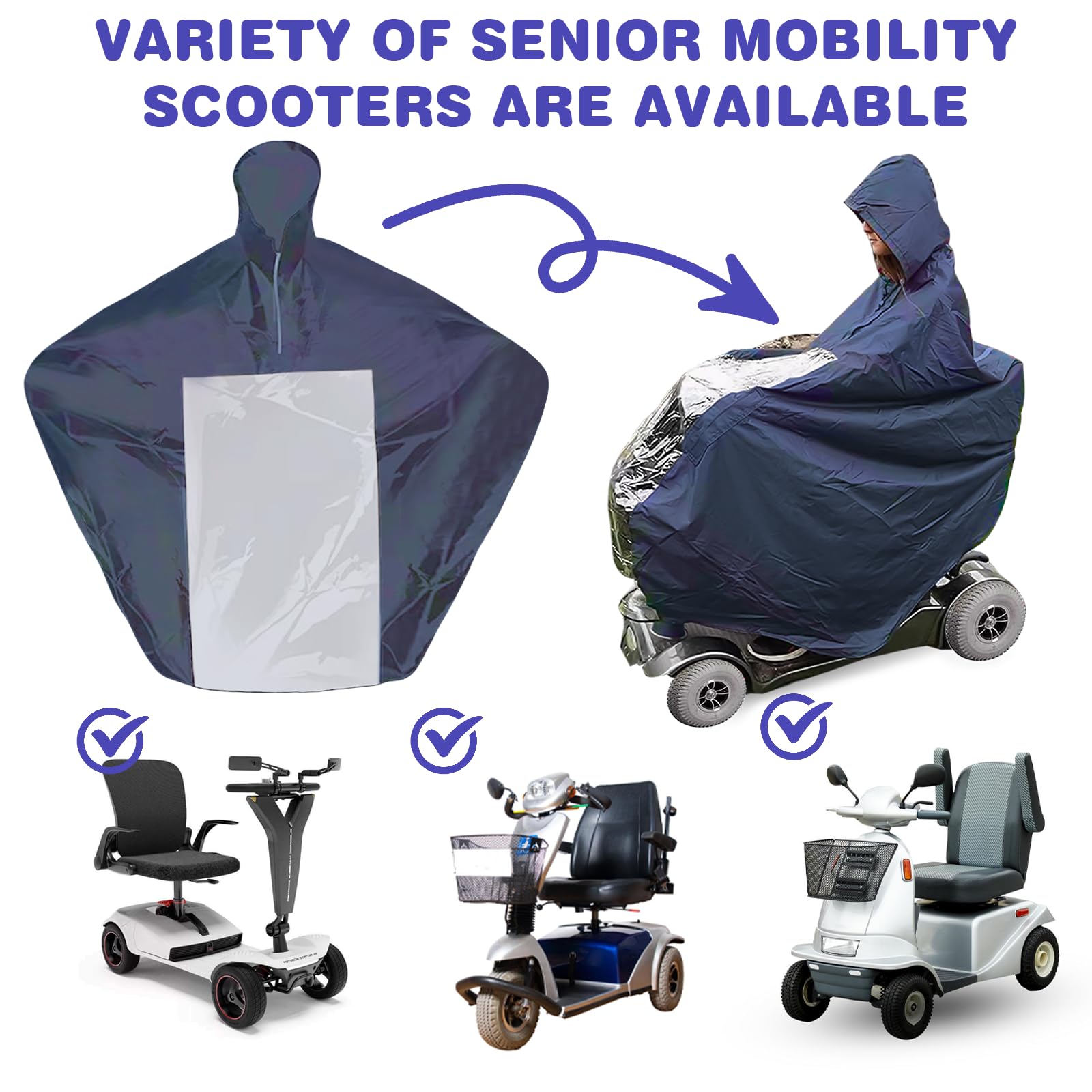 Poncho de pluie pour véhicules électriques : 165 x 110 x 175 cm Mobility Scooter Protection contre la pluie pour fauteuils roulants, scooter électrique, poncho de pluie universel imperméable