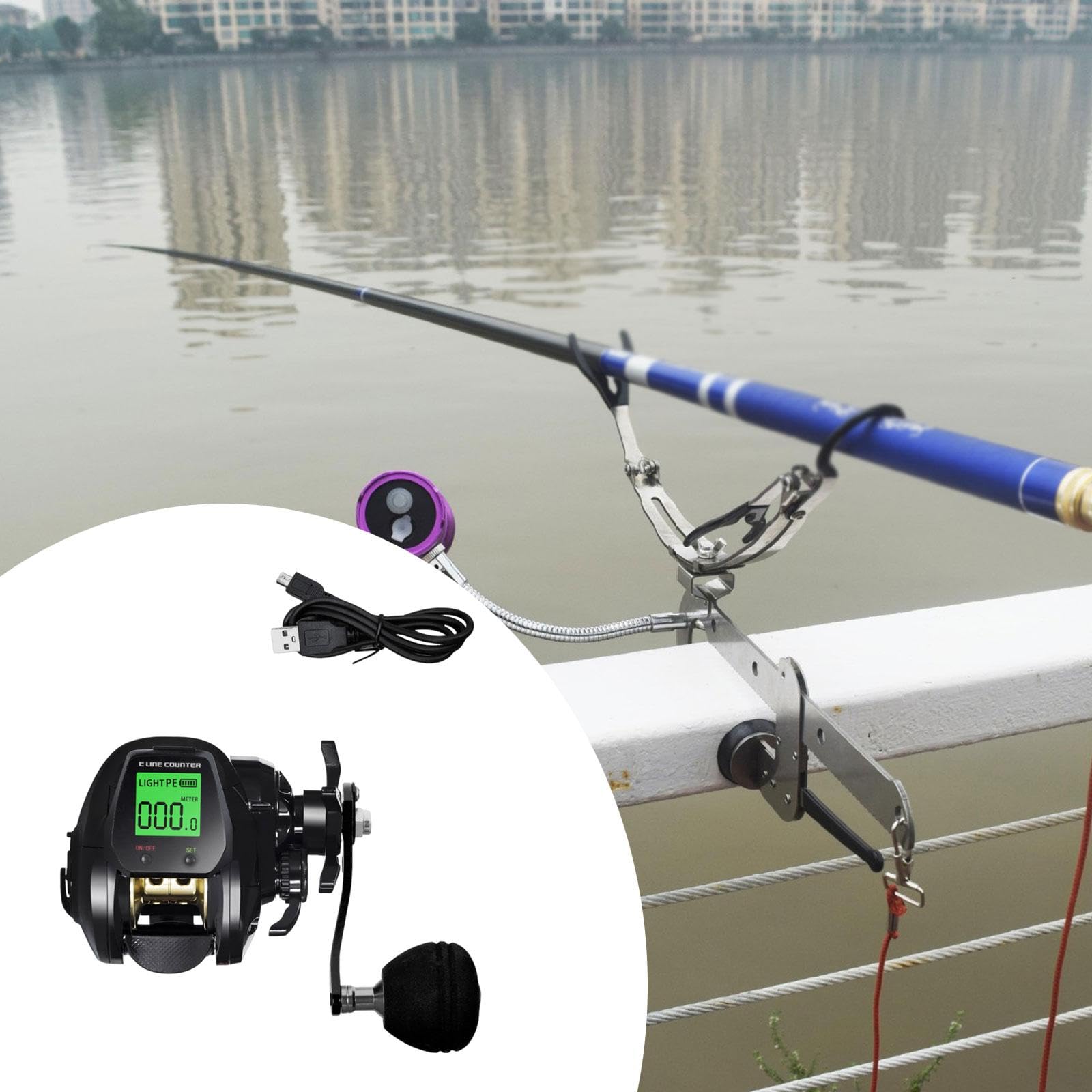 KESOTO Carrete de Pesca con Asistencia Eléctrica, Accesorio de Carga USB, Mano Derecha Negra
